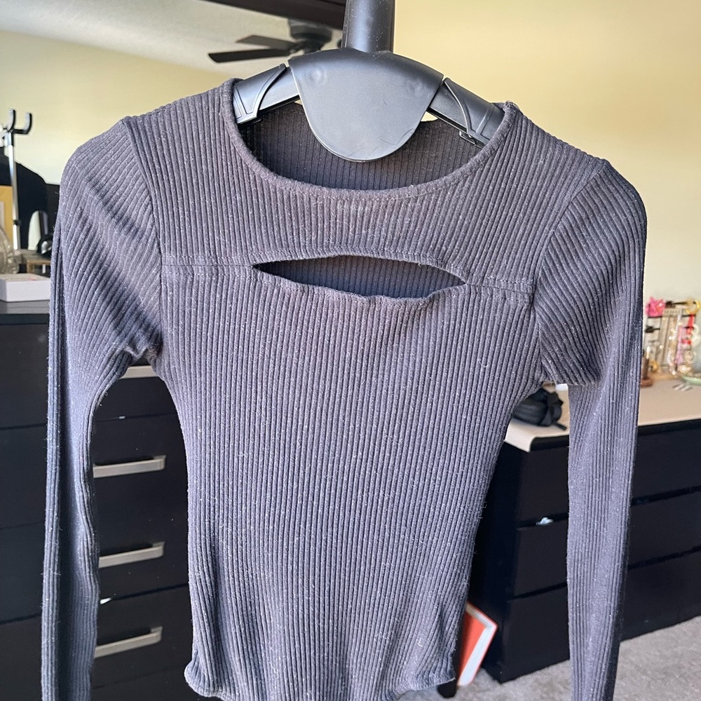 SO Black Ribbed Cutout Bodysuit
